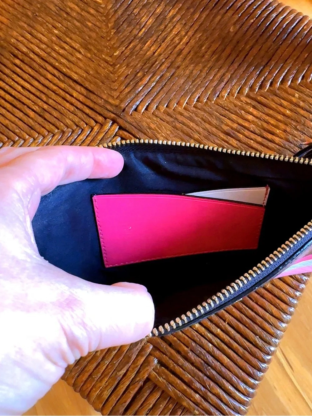 Victoria’s Secret Luxe Python Zip Clutch Wristlet Black Pink Tassel 9” EUC